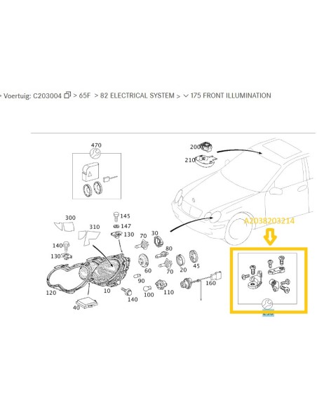 Mercedes-Benz A2038203214 – Right Headlight Repair Bracket Kit